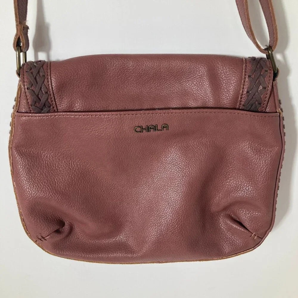 Womens Vegan Leather Chala Braided Boho Crossbody Purse Mauve Brown‎ 9 x 11